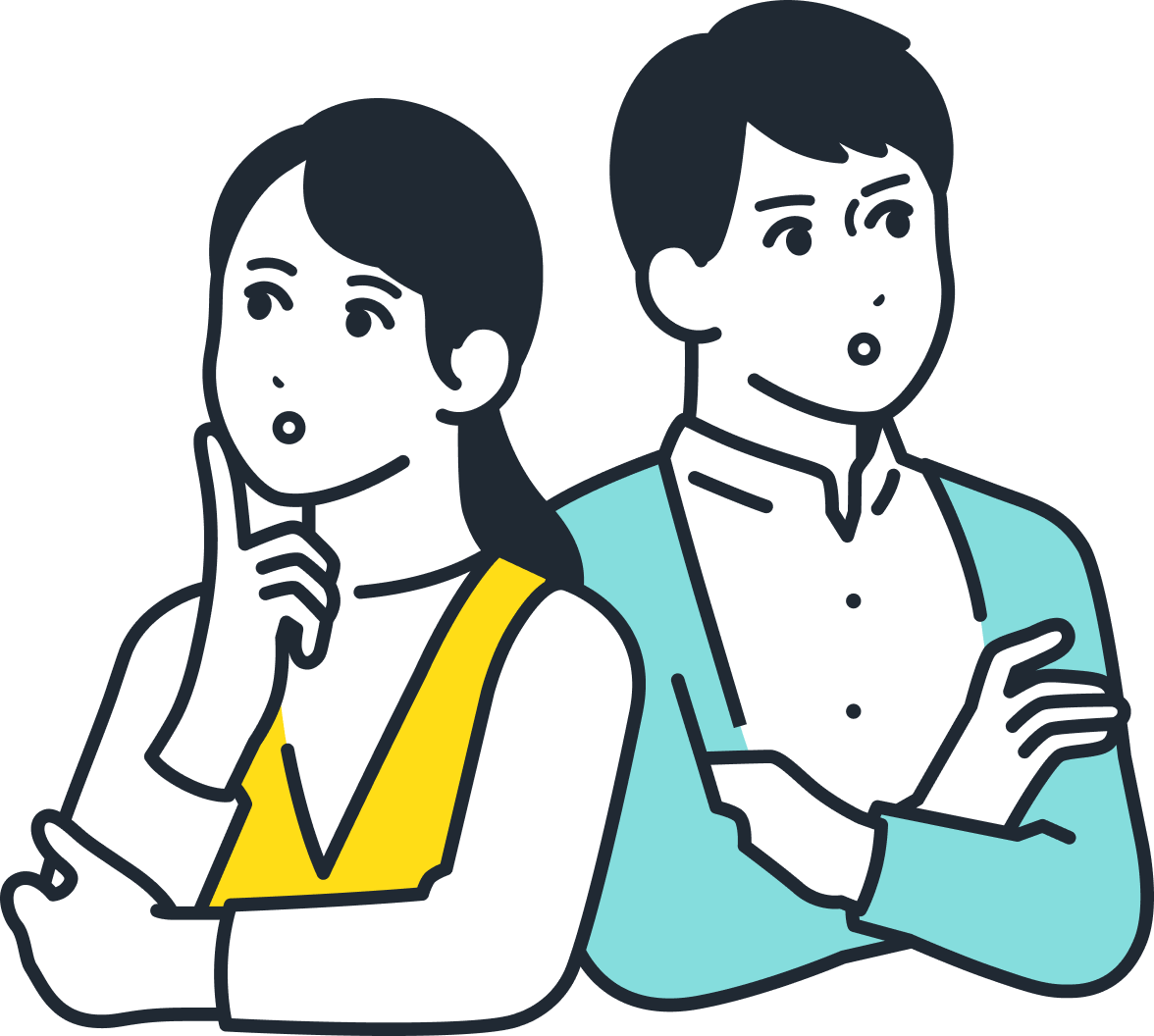 悩んでいる男女のイラスト